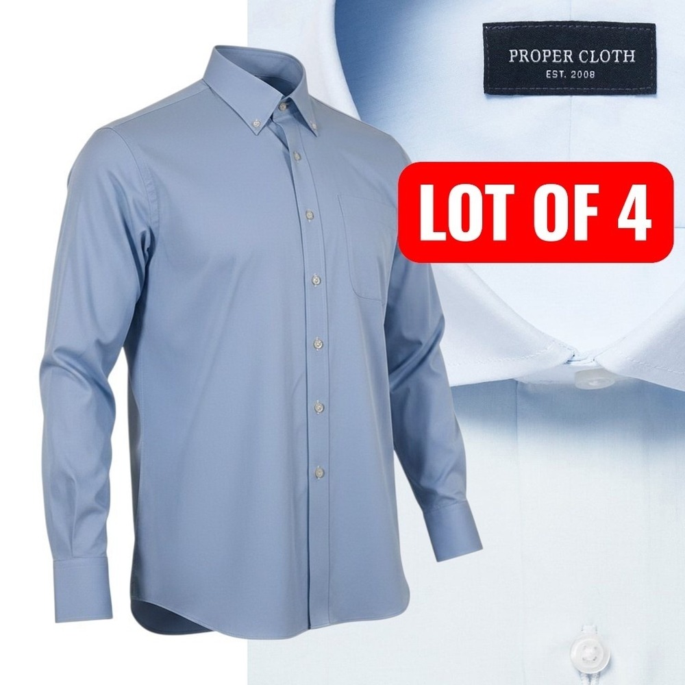 Proper Cloth Dress Shirt Mens 17.5 Light Blue Button Dow Pocket 2XL LOT OF 4